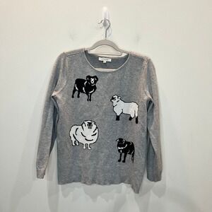 Astrologie Womens Gray Sheep Intarsia Knit Crewneck Sweater Size Large